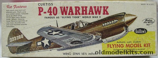 Guillows Curtiss P-40 Warhawk - 16 inch Wingspan Rubber Powered Balsa Wood Kit, 501 plastic model kit
